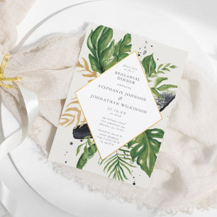 Tropische Hochzeitsfeier mit einer grünen und gold Einladung
