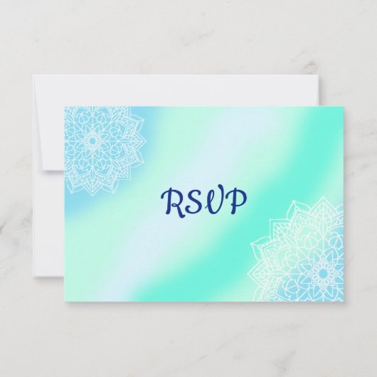 Tropische Hochzeitskarte für blaue und Aquamarine RSVP Karte (Rückseite)