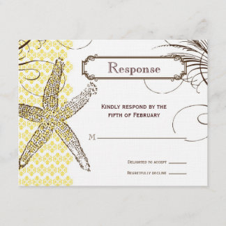 Tropische Hochzeitskarte für GelbDamast RSVP Karte