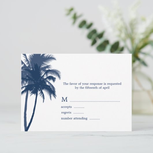 Tropische Hochzeitskarten mit Palm Trees RSVP Karte (Stehend Vorderseite)