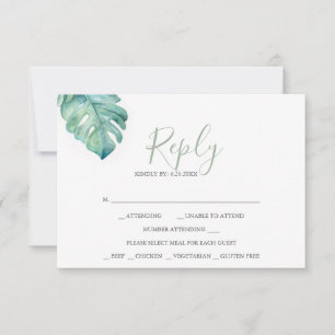 Tropische Hochzeitskarten RSVP Wasserfarbene Grünf Karte