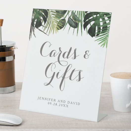 Tropische Hochzeitskarten und Geschenke - Pedestze Sockelschild (In Situ)