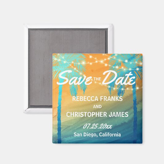 Tropische Hochzeitspalmen speichern die Datumsmagn Magnet (Vorderseite/Rückseite)