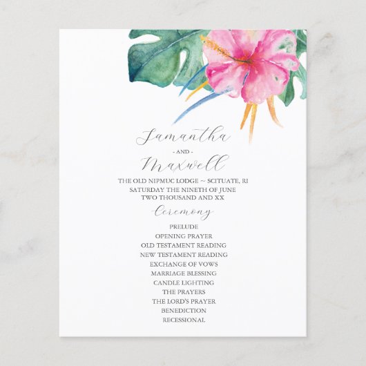 Tropische Hochzeitsprogramme Rosa Blume (Vorderseite)