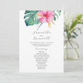 Tropische Hochzeitsprogramme Rosa Blume Einladung (Stehend Vorderseite)