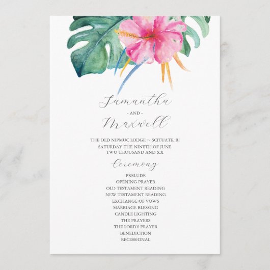 Tropische Hochzeitsprogramme Rosa Blume Einladung (Vorderseite)