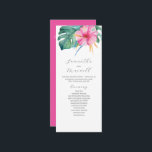 Tropische Hochzeitsprogramme Rosa Blume Programm<br><div class="desc">Diese tropischen Hochzeitsfeierlichkeiten bieten eine lebendige rosa Hibiskus-Blume mit Monstera-Palmen-Blätter. Verwenden Sie die Vorlagenfelder, um Ihre Dienstreihenfolge hinzuzufügen. Die Teekarte kehrt zu einer passenden fuchsienrosa Farbe zurück. Eine botanische Wahl für Garten und Hochzeiten in Urlaubsort. Um mehr einzigartige Designs wie diesen Besuch Don Tell A Belle auf Zazzle auf www.zazzle.com/dotellabelle...</div>