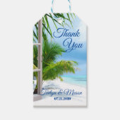 Tropische Hochzeitstrandszene Vielen Dank für Ihre Geschenkanhänger (Vorderseite)