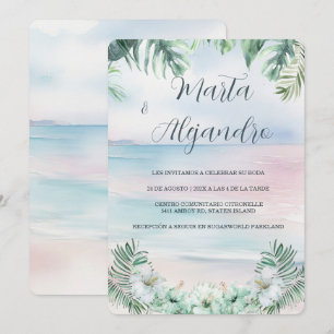 Tropische Hochzeitsvorlagen in Aquarell Einladung