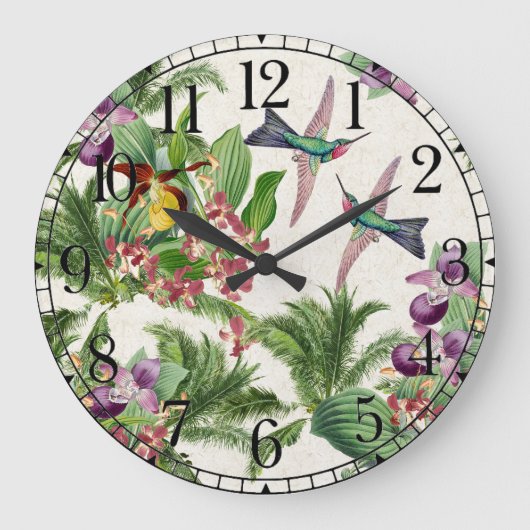 Tropische Hummingbird Orchid Blume Wall Clock Große Wanduhr (Vorderseite)