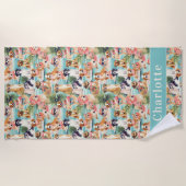 Tropische Hunde farbenfroher Sommer Personalisiert Strandtuch (Vorderseite)