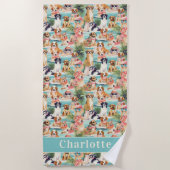 Tropische Hunde farbenfroher Sommer Personalisiert Strandtuch (Vorderseite)