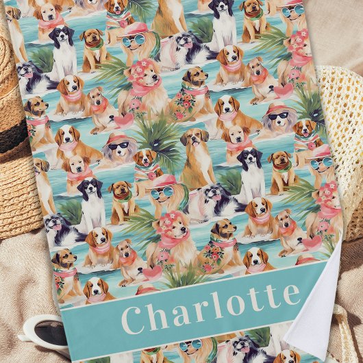 Tropische Hunde farbenfroher Sommer Personalisiert Strandtuch
