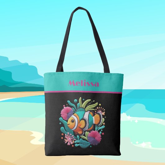 Tropische Imitate Stickereien Fisch Türkis Rosa Na Tasche