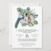 Tropische indische Pfauenflora auf einer Hochzeit Einladung (Vorderseite)