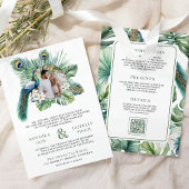 Tropische indische Pfauenflora auf einer Hochzeit Einladung