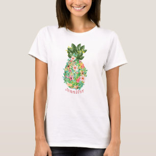Tropische Insel-Ananas-Blumenmuster mit personalis T-Shirt