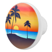 Tropische Insel bei Sonnenuntergang mit Palmen Keramikknauf (Rechts)