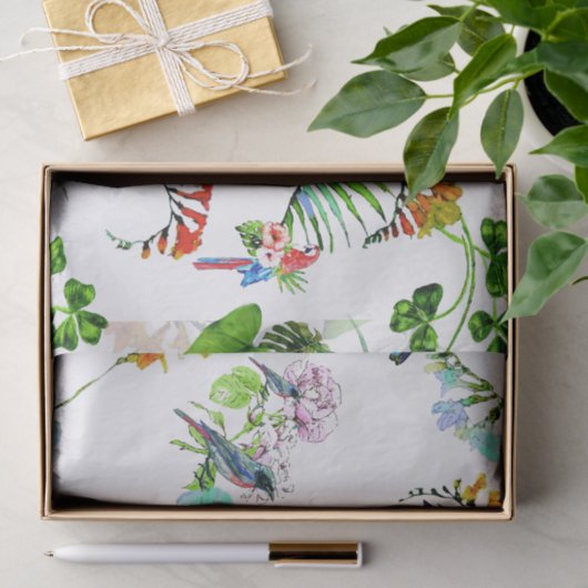 Tropische Insel-Blumen u. Vögel Seidenpapier (Geschenk)