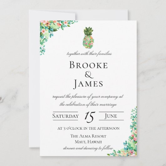 Tropische Insel-botanische Ananas-Hochzeit Einladung (Vorderseite)