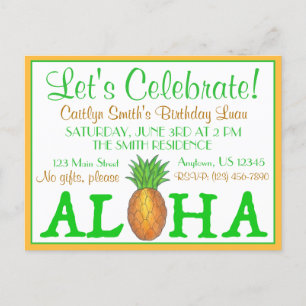 Tropische Insel Luau Ananas Hawaii Aloha Party Einladungspostkarte
