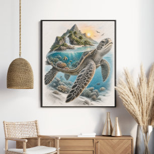 Tropische Insel Meeresschildkröte Korallenriff Poster
