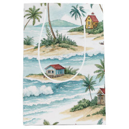 TROPISCHE INSEL MIT EINER STRANDHÜTTE & BÄUMEN MITTLERE GESCHENKTÜTE