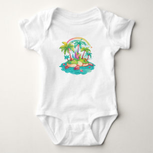 Tropische Insel mit Palmen und Regenbogen Baby Strampler