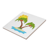 Tropische Insel mit zwei Palmen Fliese (Seite)