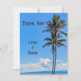 Tropische Insel, Palmen, blaues Meer, Hochzeit Dankeskarte