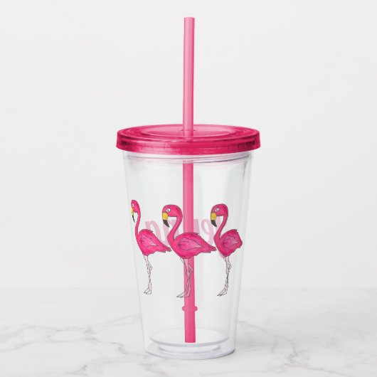 Tropische Insel Rosa Flamingo Bird Personalisiert Acryltrinkbecher (Vorderseite)