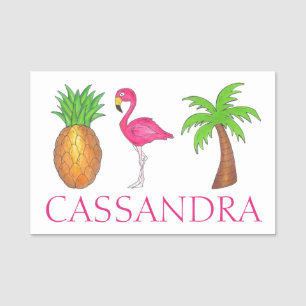 Tropische Insel Rosa Flamingo Palme Tree Ananas Namensschild