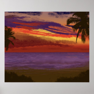 Tropische Insel Sonnenuntergang Digitale Kunst Poster