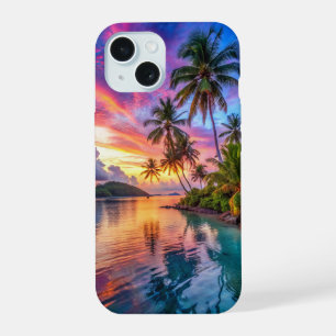 Tropische Insel-Sonnenuntergangs-Landschafts-Handy iPhone 15 Hülle