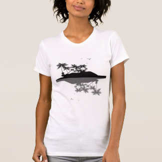 Tropische Insel-Sonnenuntergangs-Silhouette T-Shirt