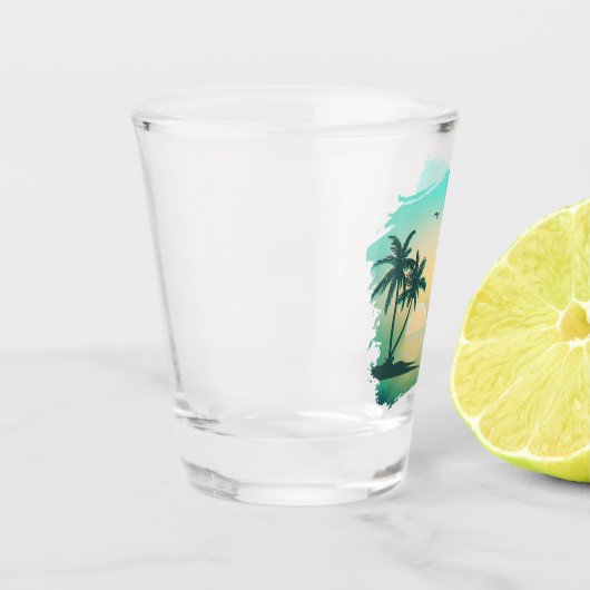 Tropische Insel Vater des Bodens Aquamarin ID581 Schnapsglas (Links)