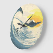 Tropische Insel, Welle, Surfer Sonnenuntergang. Große Wanduhr (Winkel)