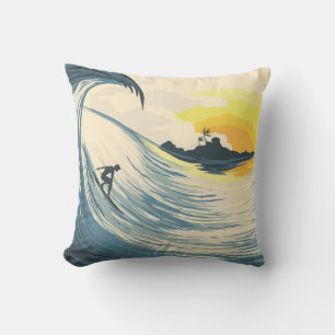 Tropische Insel, Welle, Surfer Sonnenuntergang. Kissen