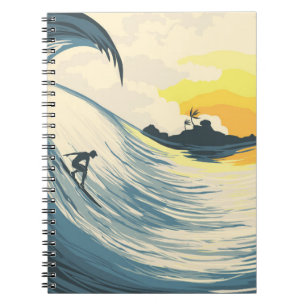 Tropische Insel, Welle, Surfer Sonnenuntergang. Notizblock