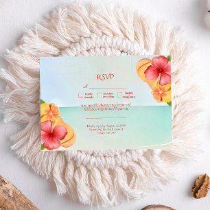 Tropische Inselstrand-Blumen-Hochzeit RSVP Karte