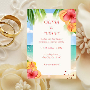 Tropische Inselstrand-Blumenhochzeit Einladung