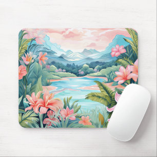 Tropische Inselstrand-Jungle-Gebirge-Blumen Mousepad