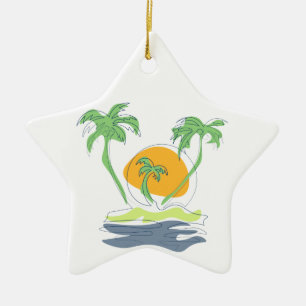 Tropische Inselstrand Szenerie. Umriss Palme  Keramik Ornament