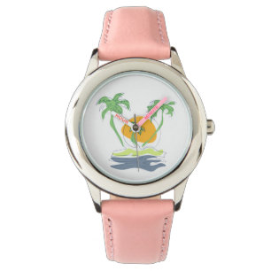 Tropische Inselstrandkulisse. Umriss Palme Armbanduhr