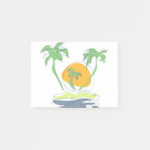 Tropische Inselstrandlandschaft. Umriss einer Palm Post-it Klebezettel