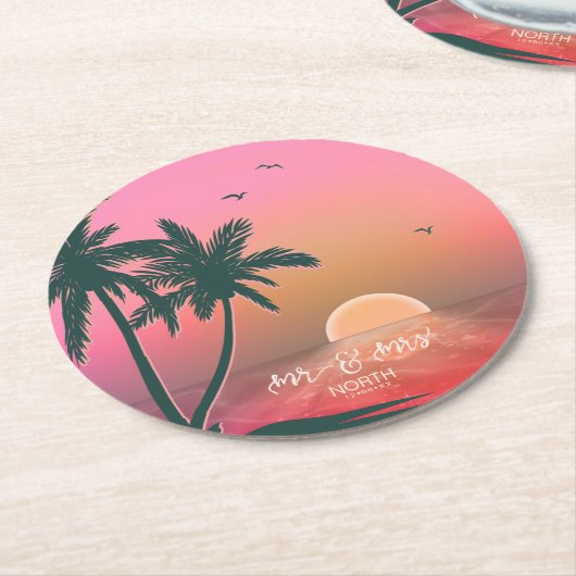 Tropische Isle Sunrise Mr. & Mrs. Pink ID581 Runder Pappuntersetzer (Angewinkelt)