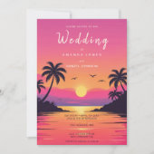 Tropische Isle Sunrise Wasserfarbenhochzeit Einladung (Vorderseite)