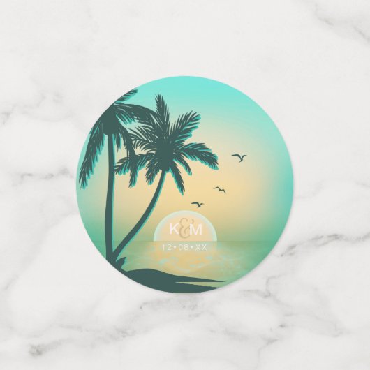 Tropische Isle Sunrise Wedding Aquamarin ID581 Konfetti (Klein Vorderseite)