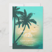 Tropische Isle Sunrise Wedding Aquamarin ID581 Save The Date (Vorderseite)