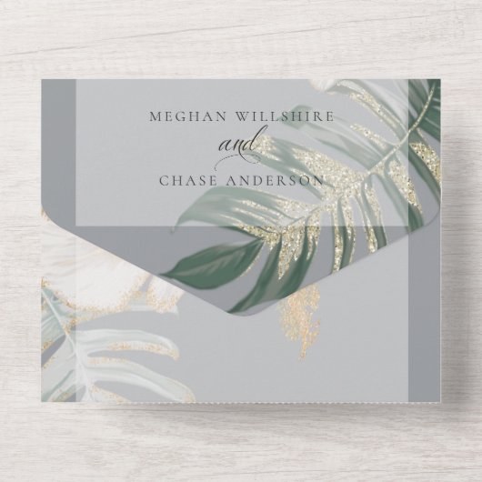 Tropische Ivory-Gelbe Hibiskus-Foliage All In One Einladung (Rückseite)